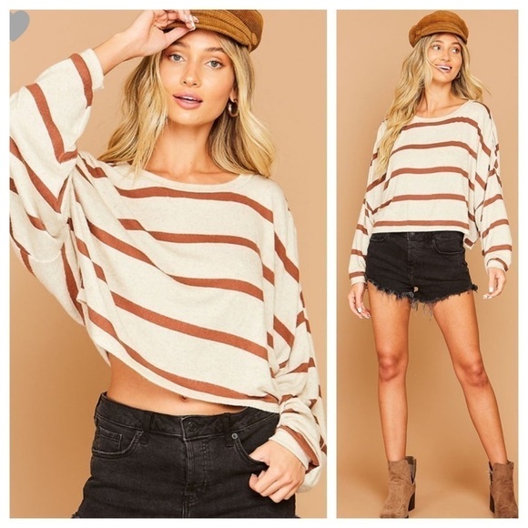 Oversized Soft Striped Knit Crop Top - Picture 1 of 7